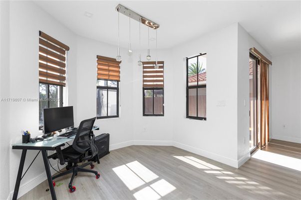 Home Office, Interior, Pendant Lights, Wood Texture Flooring