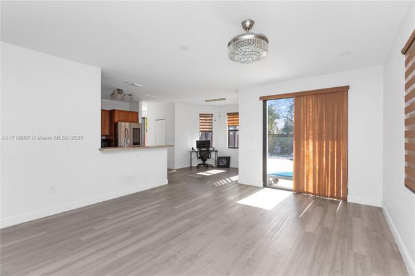 Chandelier, Interior, Kitchen, Stainless Steel Appliances, Wood Texture Flooring