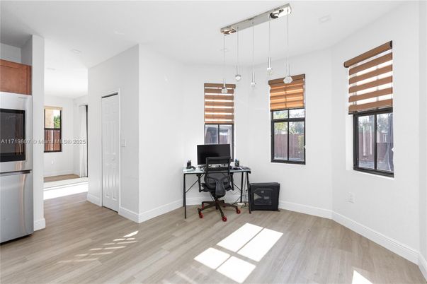 Home Office, Interior, Pendant Lights, Wood Texture Flooring