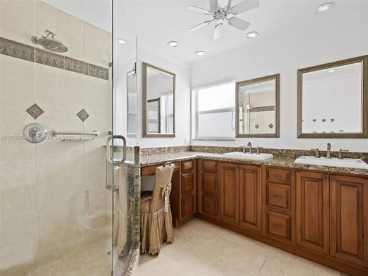 Bathroom, Dual Sink Vanities, Glass Shower, Interior, Recessed Lighting