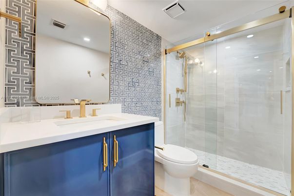 Bathroom, Glass Shower, Interior, Recessed Lighting