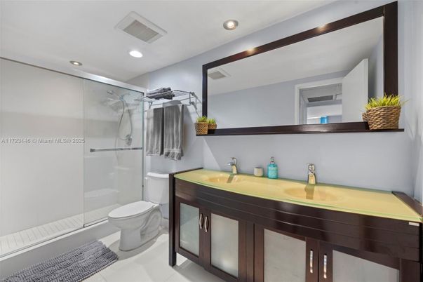 Bathroom, Glass Shower, Interior, Recessed Lighting