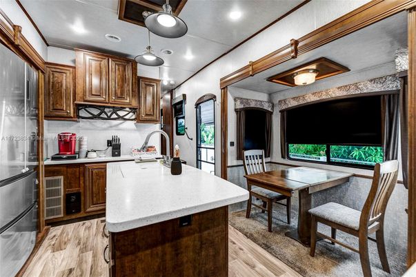 Dining room, Interior, Kitchen, Recessed Lighting, Wood Texture Flooring