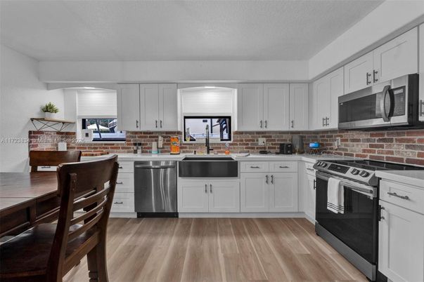 Interior, Kitchen, Stainless Steel Appliances, Wood Texture Flooring