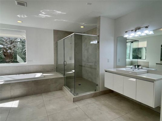 Bathroom, Dual Sink Vanities, Glass Shower, Interior, Recessed Lighting