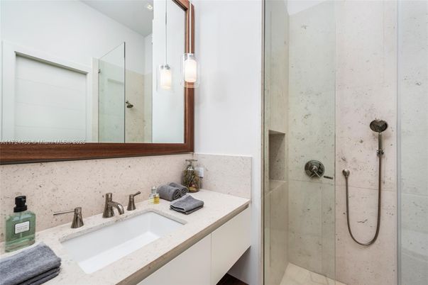Bathroom, Glass Shower, Interior, Pendant Lights