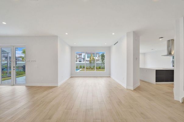 Empty room, Interior, Recessed Lighting, Wood Texture Flooring