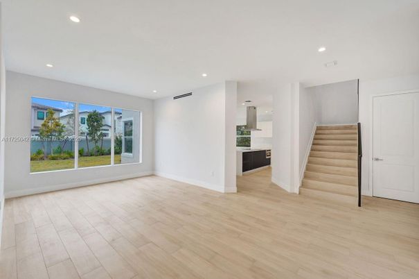 Empty room, Interior, Recessed Lighting, Wood Texture Flooring