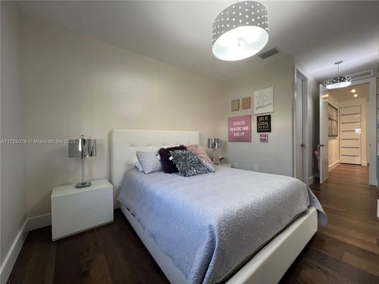 Bedroom, Interior, Pendant Lights, Wood Texture Flooring