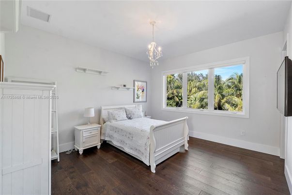 Bedroom, Chandelier, Interior, Pendant Lights, Wood Texture Flooring