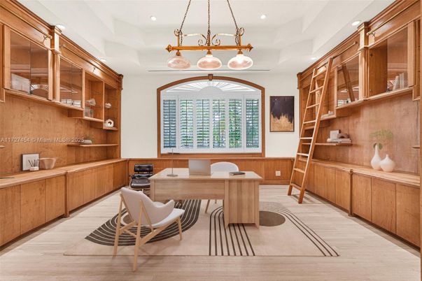 Home Office, Interior, Pendant Lights, Recessed Lighting, Wood Texture Flooring