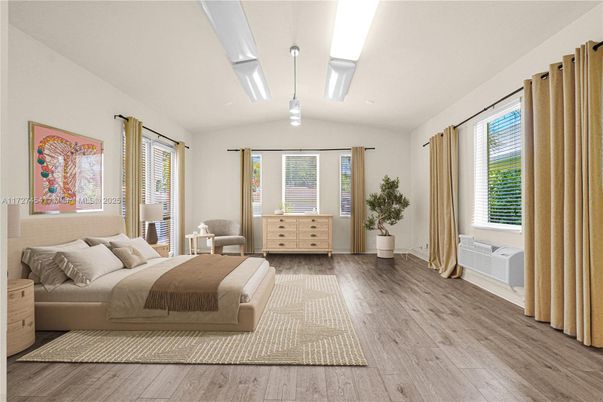Bedroom, Interior, Pendant Lights, Wood Texture Flooring