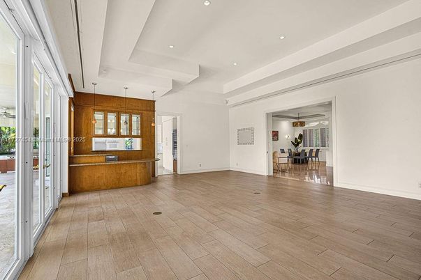 Empty room, Interior, Pendant Lights, Recessed Lighting, Wood Texture Flooring