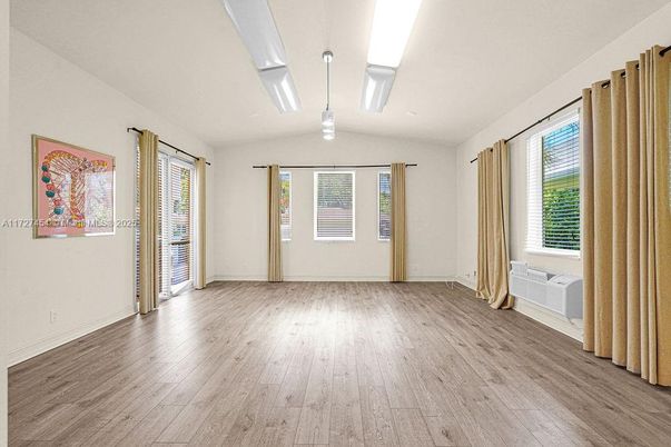 Empty room, Interior, Pendant Lights, Wood Texture Flooring