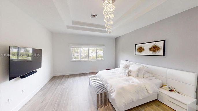 Bedroom, Interior, Pendant Lights, Wood Texture Flooring