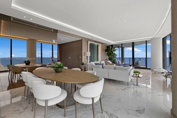 Dining room, Interior, Living room, Marble, Recessed Lighting, Water