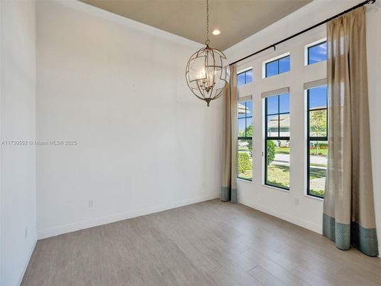 Chandelier, Empty room, Interior, Pendant Lights, Recessed Lighting, Wood Texture Flooring