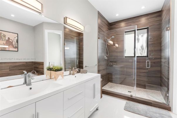Bathroom, Dual Sink Vanities, Glass Shower, Interior, Recessed Lighting