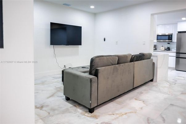 Interior, Kitchen, Living room, Marble, Recessed Lighting, Stainless Steel Appliances