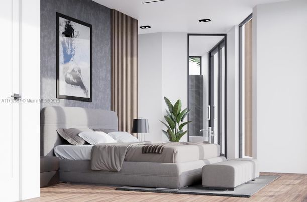 Bedroom, Interior, Recessed Lighting, Wood Texture Flooring