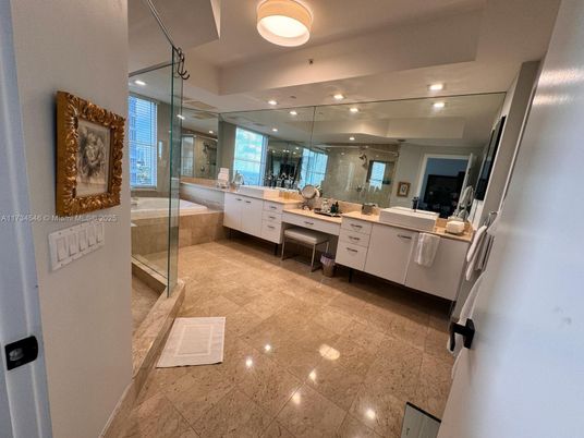 Bathroom, Dual Sink Vanities, Glass Shower, Interior, Recessed Lighting