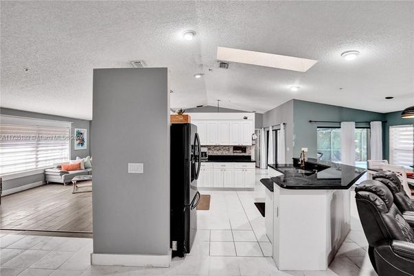Interior, Kitchen, Living room, Marble, Recessed Lighting, Wood Texture Flooring