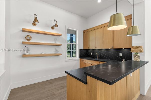 Interior, Kitchen, Pendant Lights, Recessed Lighting, Wood Texture Flooring