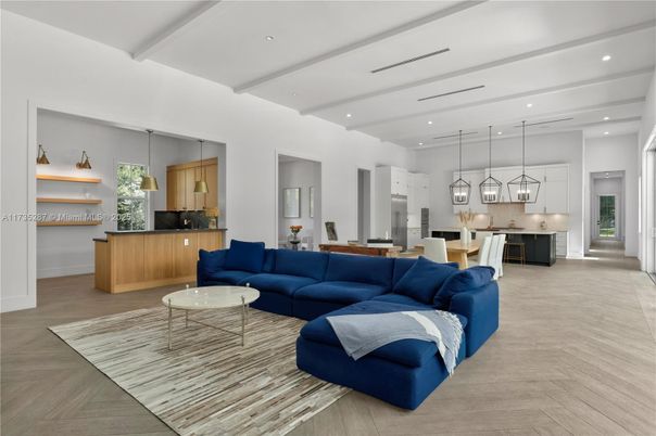 Interior, Kitchen, Living room, Pendant Lights, Recessed Lighting, Wood Texture Flooring