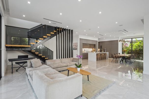 Dining room, Interior, Kitchen, Living room, Pendant Lights, Piano, Recessed Lighting
