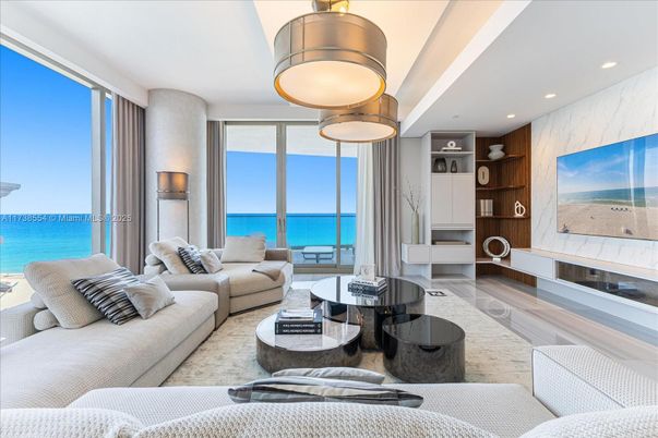 Interior, Living room, Marble Walls, Recessed Lighting, Water, Wood Texture Flooring
