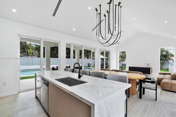 Interior, Kitchen, Living room, Pendant Lights, Recessed Lighting, Stainless Steel Appliances, Wood Texture Flooring