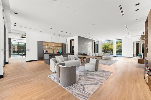 Interior, Living room, Pendant Lights, Recessed Lighting, Wood Texture Flooring