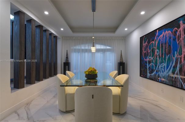 Dining room, Interior, Marble, Pendant Lights, Recessed Lighting