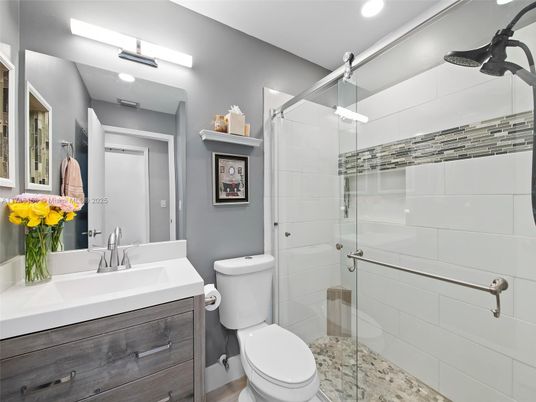 Bathroom, Glass Shower, Interior, Recessed Lighting