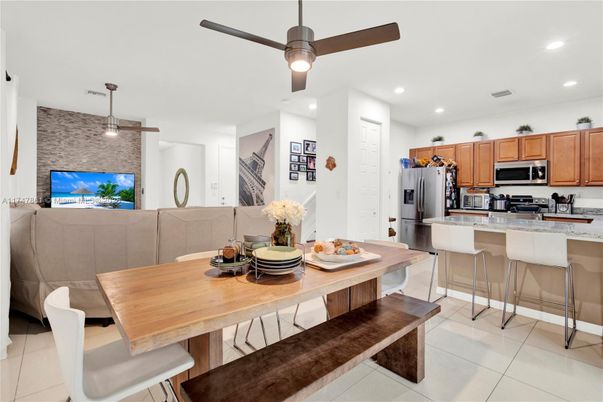 Dining room, Interior, Kitchen, Pendant Lights, Recessed Lighting, Stainless Steel Appliances, Stone Walls