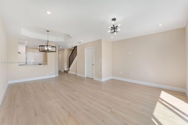 Empty room, Interior, Pendant Lights, Recessed Lighting, Wood Texture Flooring