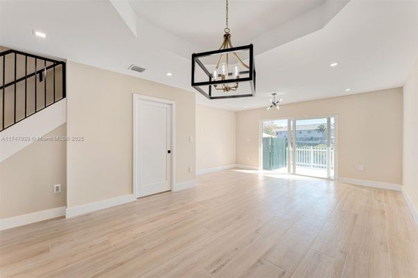 Empty room, Interior, Pendant Lights, Recessed Lighting, Wood Texture Flooring