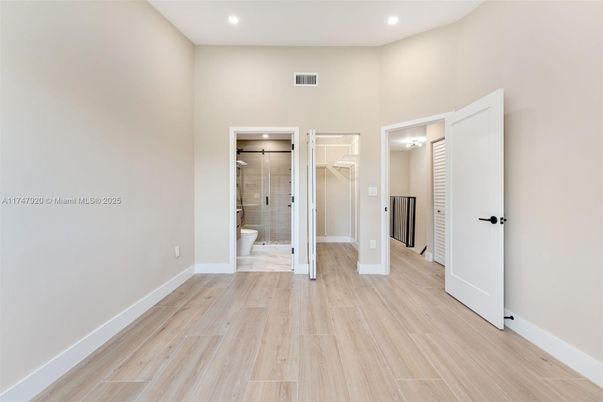 Bathroom, Empty room, Interior, Recessed Lighting, Wood Texture Flooring