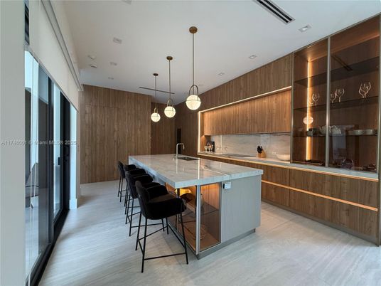 Interior, Kitchen, Pendant Lights, Recessed Lighting, Wood Texture Flooring