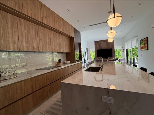 Interior, Kitchen, Pendant Lights, Recessed Lighting, Wood Texture Flooring