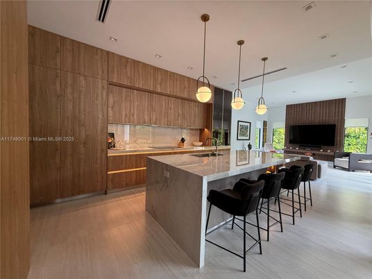 Interior, Kitchen, Living room, Pendant Lights, Recessed Lighting, Wood Texture Flooring