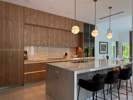 Interior, Kitchen, Pendant Lights, Recessed Lighting, Wood Texture Flooring