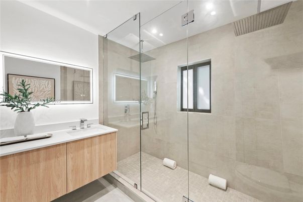 Bathroom, Glass Shower, Interior, Recessed Lighting