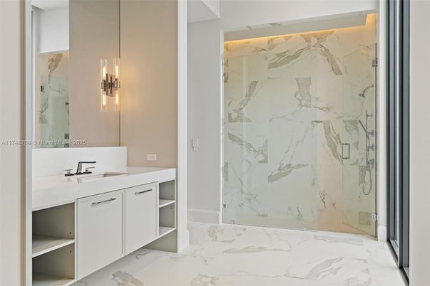 Bathroom, Glass Shower, Interior, Marble, Marble Walls
