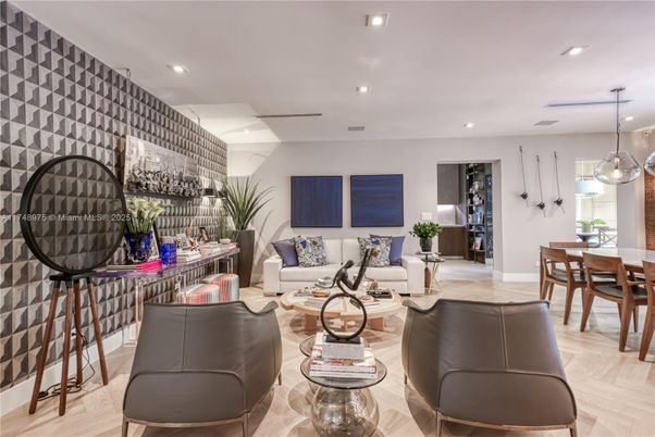 Dining room, Interior, Living room, Pendant Lights, Recessed Lighting, Wood Texture Flooring