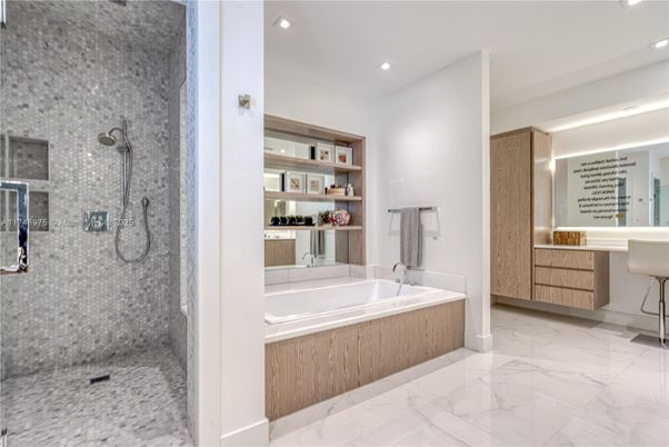Bathroom, Glass Shower, Interior, Marble, Recessed Lighting