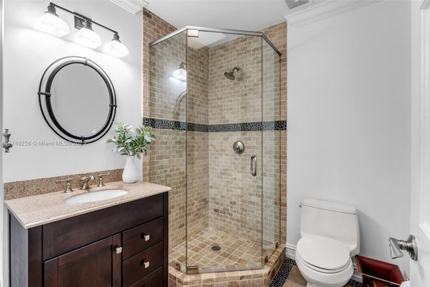Bathroom, Glass Shower, Interior, Stone Walls