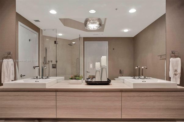 Bathroom, Dual Sink Vanities, Glass Shower, Interior, Recessed Lighting