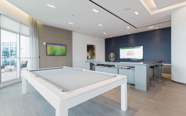Billiard Table, Game Room, Interior, Recessed Lighting, Wood Texture Flooring