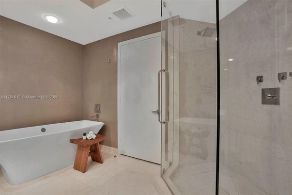 Bathroom, Free Standing Baths, Glass Shower, Interior, Recessed Lighting